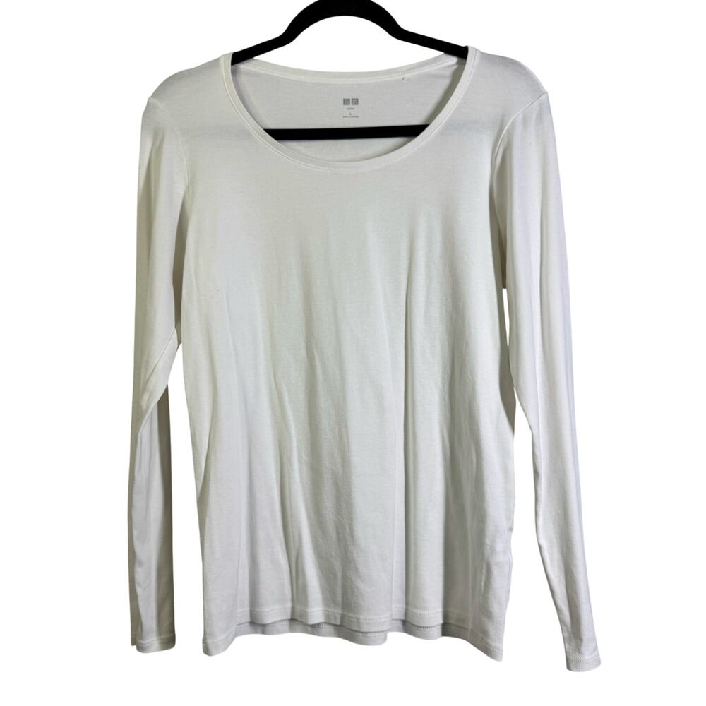 UNIGLO Top Large Micro Ribbed Scoop Neck‎ Long Sleeve Soft Cozy Casual Tee